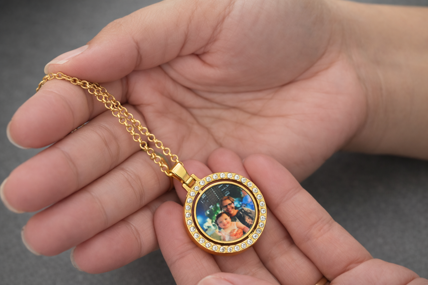 Custom Rotating Photo Necklace | Gold & Silver